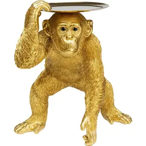 Kare Design Statuette singe avec plateau en polyrésine et acier doré pas cher