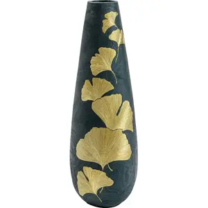 Kare Vase noir feuilles de ginkgo dorées en polyrésine H95Vendu parkare-design