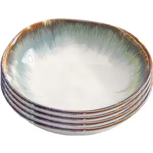 Kare Design Assiette creuse en céramique blanche et bleue D20 - Lot de 4