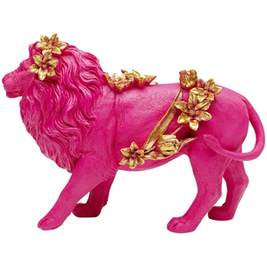 déco lion rose fleurs 19cm pas cher