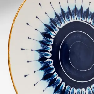Assiette plate en porcelaine bleue et blanche D21 - Lot de 4 pas cher