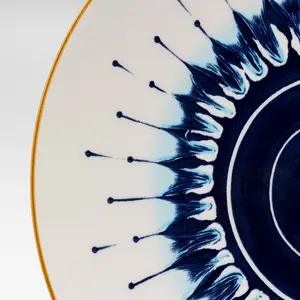 Assiette plate en porcelaine bleue et blanche D27 - Lot de 4 pas cher