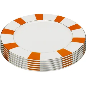 Comparateur de prix : Kare Design Assiette plate en porcelaine blanche et orange D27 - Lot de 6
