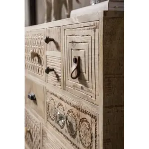 Kare Design Commode 14 tiroirs ethnique en manguier massif sculpté