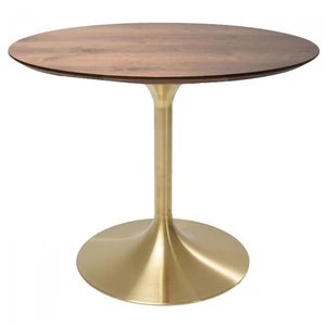 Kare Design Table à manger 4 personnes ronde noyer et dorée D90