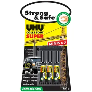 Comparateur de prix : Colle UHU Strong - safe - Tout Super - Sans solvant 3 x 1 gr