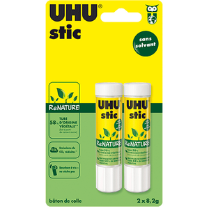 Comparateur de prix : UHU Lot de 2 Sticks Blancs 8.2g Renature