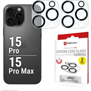 Displex 02114, Apple, iPhone 15 Pro/15 Pro Max, anti-poussière, anti-choc, anti-rayures, noir, transparent, 2 pièces pas cher