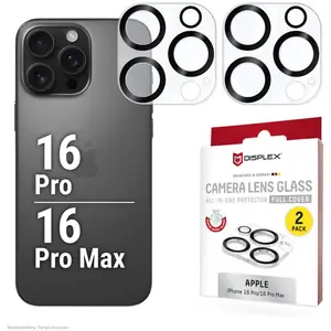 Displex 02116, Apple, iPhone 16 Pro/16 Pro Max, anti-poussière, anti-choc, anti-rayures, noir, transparent, 2 pièces pas cher