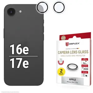 Displex 02124, Apple, iPhone 16e, Anti-poussière, Anti-choc, Anti-rayure, Noir, Transparent, 2 pièces pas cher