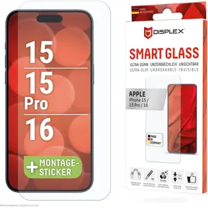 Displex Smart Glass, Displayschutzfolie (1 pcs, Apple iPhone 15, Apple iPhone 15 Pro, Apple iPhone 16), Téléphone portable : film de protection, Transparent pas cher
