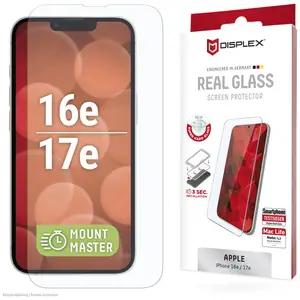 Displex Real Glass MountMaster (1 pcs, Apple iPhone 16e, Apple iPhone 17e), Téléphone portable : film de protection, Transparent pas cher