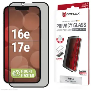 Displex Privacy Glass MountMaster (1 pcs, Apple iPhone 16e, Apple iPhone 17e), Téléphone portable : film de protection, Noir pas cher