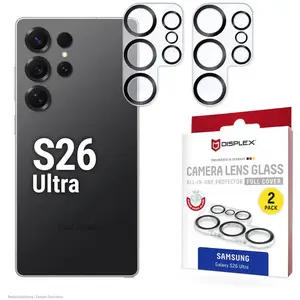 Displex Full Cover Camera Lens Glass, Kamera Schutzglas, Platte, Doppelpack (2 pcs, Samsung Galaxy S26 Ultra), Téléphone portable : film de protection, Transparent pas cher