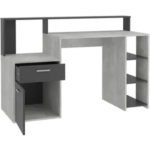 Comparateur de prix : FMD Bureau avec réhausse et rangements BOLTON - Mélamine gris béton/antracite - L138,5 x H91,6 x P53,5 cm