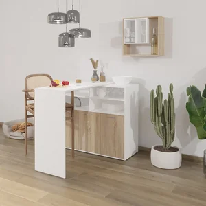 Calicosy Buffet multifonctionnel et table de bar - l124 cm - Effet Bois clair pas cher