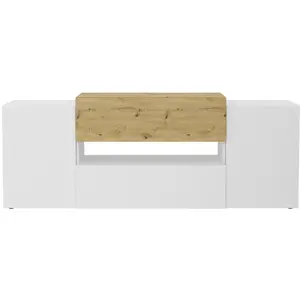 VidaXL 444216 FMD Meuble TV-Hi-Fi 182x33x70,2 cm Blanc et chêne artisanal pas cher