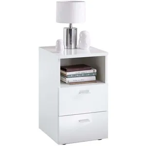 Comparateur de prix : Table de chevet avec 2 tiroirs Blanc brillant FMD Blanc