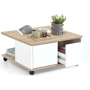 Comparateur de prix : FMD Calicosy - Table Basse sur Roulettes 2 Tiroirs 2 Niches L70 cm - Twin