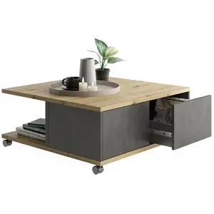 FMD Table basse mobile 70x70x35,5 cm Béton et blanc brillant pas cher