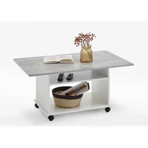 VidaXL FMD Table basse avec roulettes Gris béton et blanc pas cher