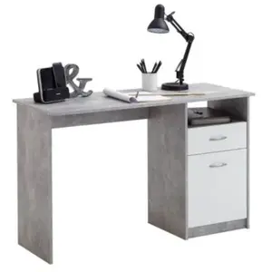 FMD Bureau avec 1 tiroir 123 x 50 x 76,5 cm Béton et blanc pas cher