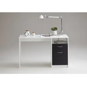 3S. x Home Maisonetstyles Bureau 1 Porte Et 1 Tiroir 123x50x76,5 Cm Blanc Et Noir pas cher