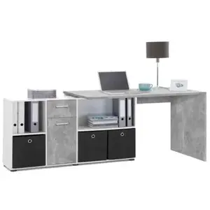 Comparateur de prix : FMD Bureau d'angle réversible 135,7x135,7x74,2 cm gris béton et blanc