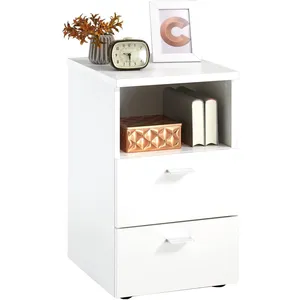 FMD furniture Maisonetstyles Table D'appoint 2 Tiroirs 35x40x61,5 Cm Décor Blanc pas cher