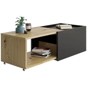 FMD - Table basse extensible Chêne artisanal et noir chêne et noir pas cher