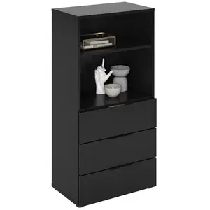 FMD Commode avec 3 Tiroirs et Etagère Ouverte Noir Armoire de Rangement SalonVendu parrue-du-commerce