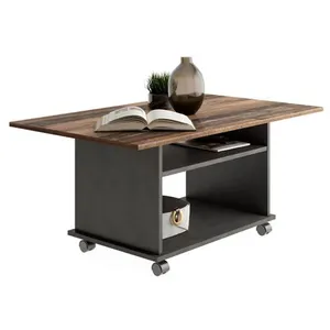 FMD Table basse avec roulettes Style ancien et noir pas cher