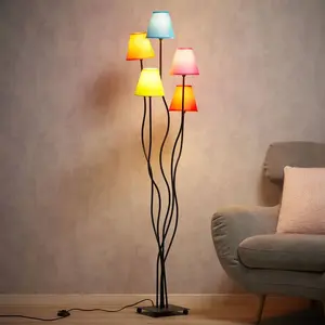 Näve Lampadaire en tissu Colori à 5 lampes, coloré pas cher