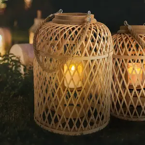 Näve Lanterne solaire LED Corbeille, bambou, hauteur 38 cm, naturelVendu parluminaire