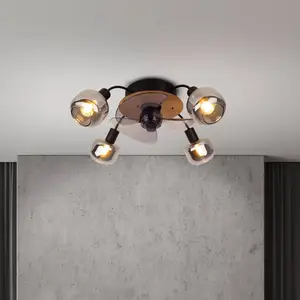 Näve Ventilateur plafond Fumoso 4 lampes verre fumé E14 pas cher
