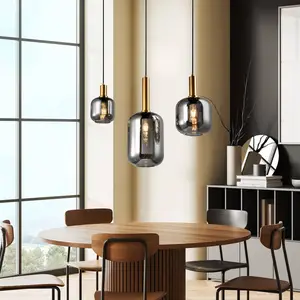 Näve Suspension Fumo, verre fumé, à 3 lampes, linéaire pas cher