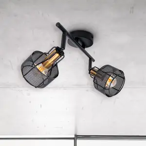 Näve Plafonnier Foro, à deux lampes, noir/doré pas cher