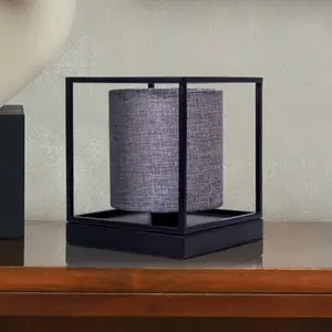 Näve Lampe à poser Beta en métal abat-jour tissu gris pas cher