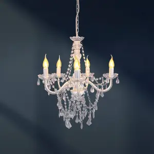 Näve Lustre Cecilia, blanc, fer/acrylique, Ø 52 cm, à 5 lampes. pas cher