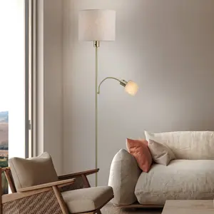 Näve Lampadaire Filomena, beige/laiton, textile, bras de lecture, E27,... pas cher