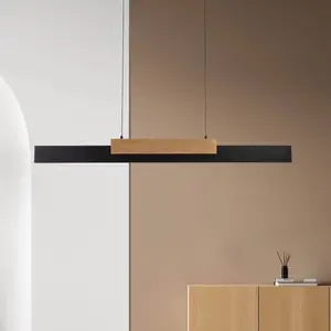 Näve Suspension LED Wiebke, noir détail bois 120,5 cm intensité variab... pas cher