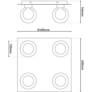 Näve Plafonnier Donika, à 4 lampes angulaires, verre, acier, ambre, G9 pas cher