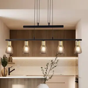 Näve Suspension Lindita, à 5 lampes, verre, gris fumé, E14, réglable pas cher