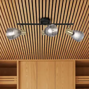 Näve Plafonnier Lindita, à 3 lampes, verre, gris fumé, E14 pas cher