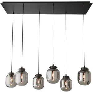 FISCHER & HONSEL Suspension REGI E27 6x40W métal sable noir, verre fumé L: 115cm l: 38cm H: 140cm dimmable pas cher