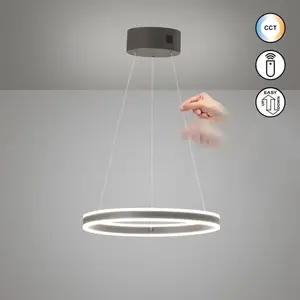 FISCHER & HONSEL Suspension LED Silvio, Ø 50 cm, gris sable, métal, CC...