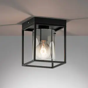 FISCHER & HONSEL Plafonnier SAMU E27 1x40W métal sable noir, verre fumé L:16cm l:16cm H:20,5cm dimmable pas cher