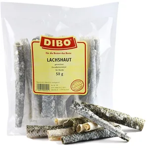 Comparateur de prix : 50g Peau de saumon séchée Dibo pour chien - Friandises pour chien