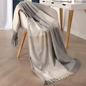 BIEDERLACK Plaid en laine gris et beige 130 x 170 cm pas cher