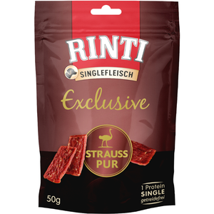 50 g RINTI Singlefleisch Exclusive Snack Strauss Pur Hundefutter pas cher